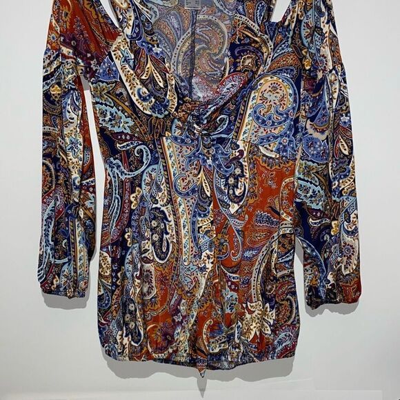 Venus Women's Multicolor Paisley Print Cold Shoulder V-Neck Top Blouse Size XS - Picture 2 of 10